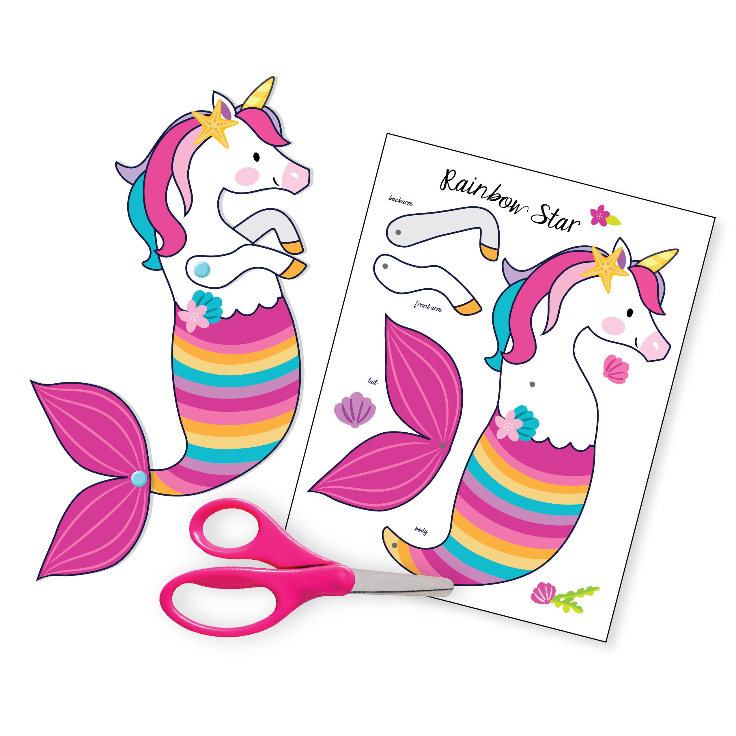 Unicorn Craft for Kids, Easy Printable Craft for Birthday Parties,  Classroom, or Groups. Unicorn Papercraft, Unicorn Tail Craft for Girls. 
