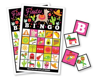 Fiesta BINGO Game, comes with 50 different bingo cards, Bingo Game for boys and girls, Mexican Fiesta Birthday, Printable Instant Download