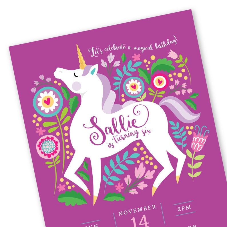 Unicorn Invitation Printable Customized Text Diy Girl S Party Fl Invite