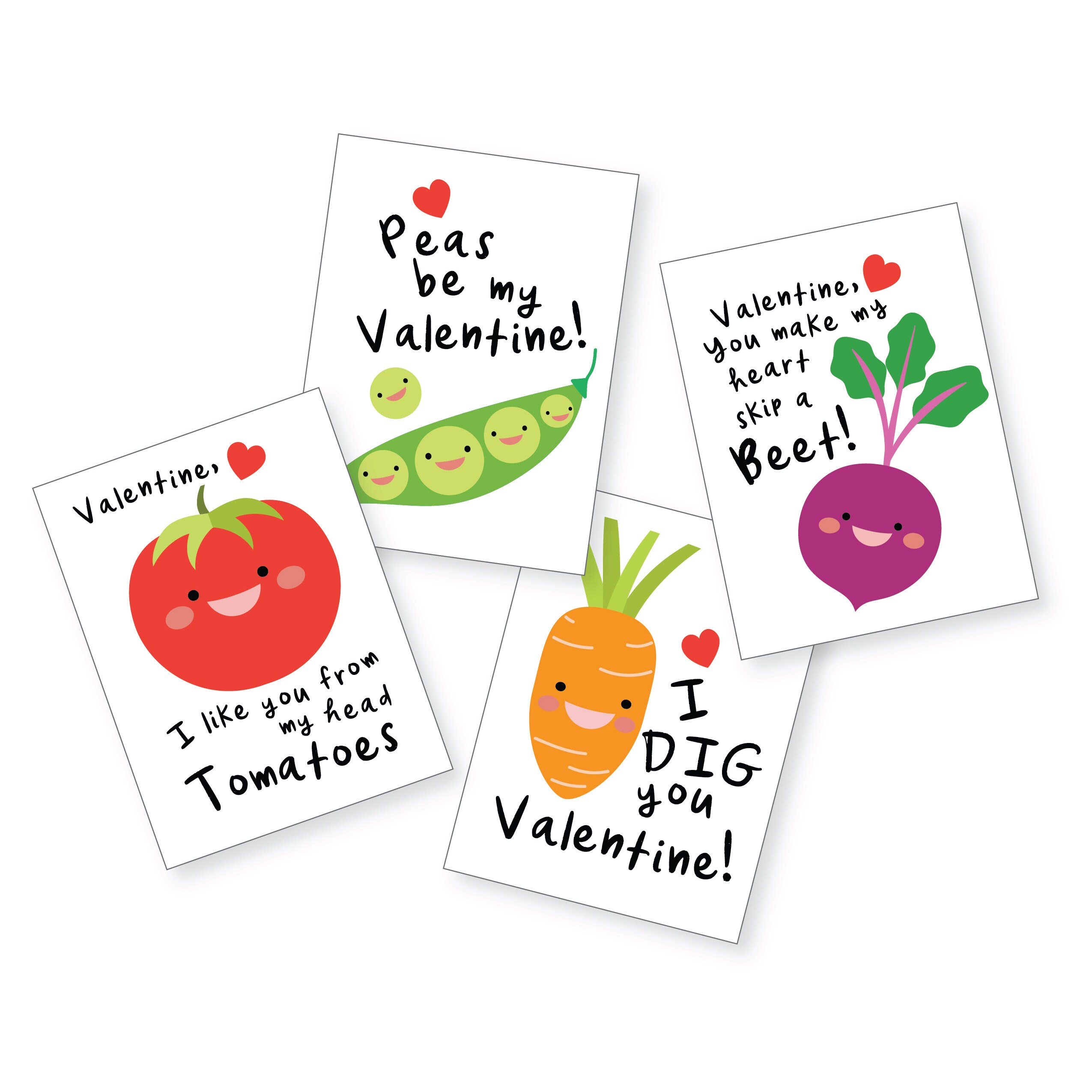 Vegetable Valentines Day Cards, Boys or Girls Vegetable Valentine
