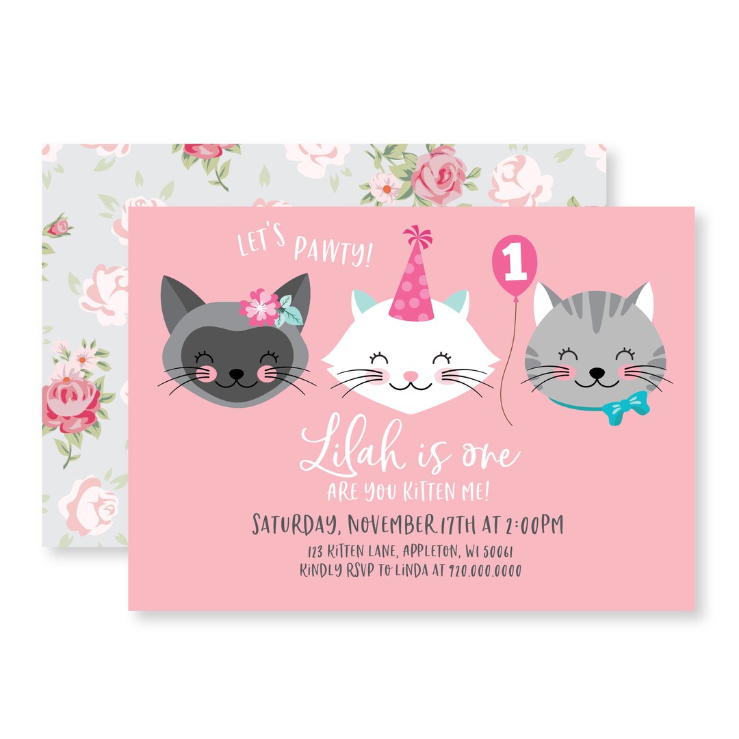 Cat Birthday Party Invitation Girls Kitten Party Invite, WE EDIT, You ...