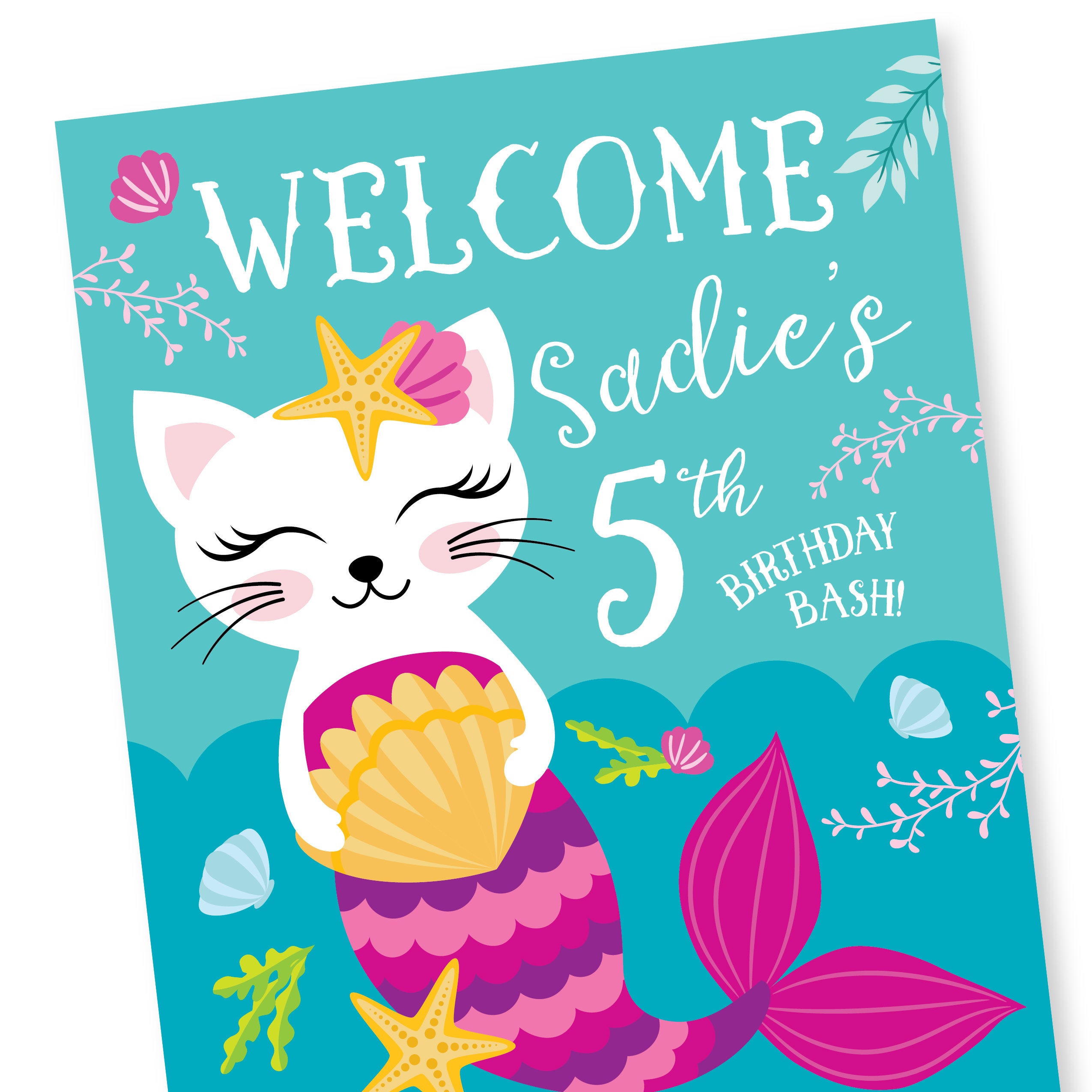 Cat Mermaid Welcome Sign Customized Printable Diy Girl S Etsy 日本