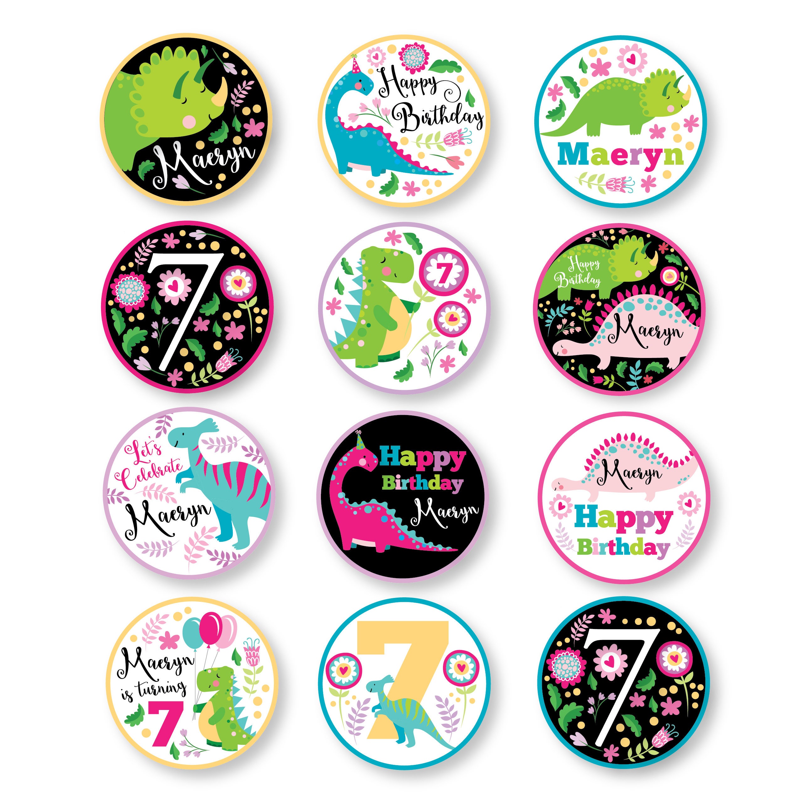 dinosaur-cupcake-toppers-or-bunting-pink-dinosaur-birthday-etsy-finland