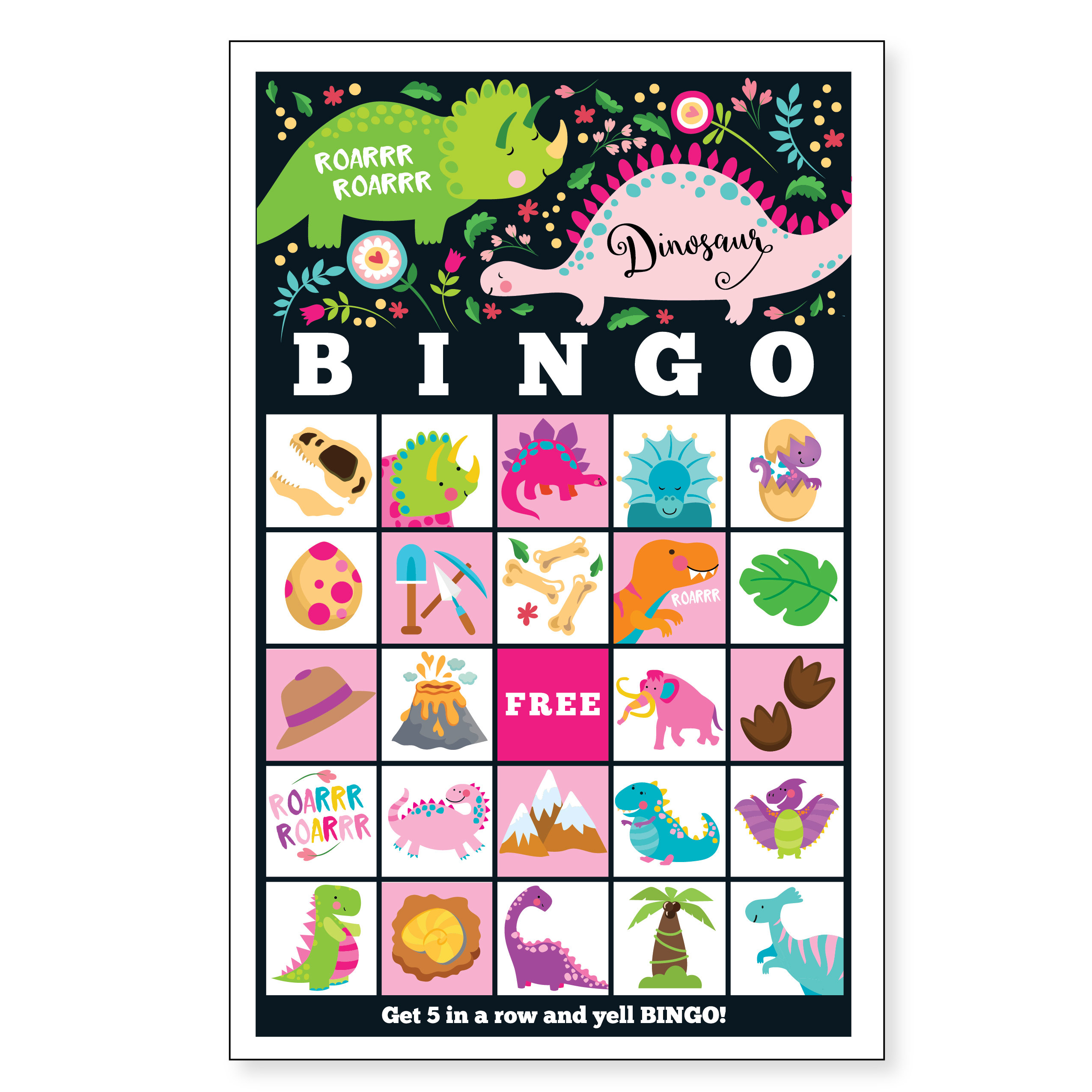 Dinosaur BINGO Game, Dinosaur Party Game, Girls's Printable Bingo Game