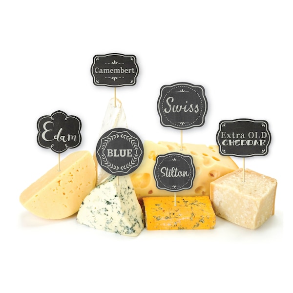 Cheese party name tags - flags, DIY cheese tags, Printable party tags, Instant Download, hors d'oeuvre parties