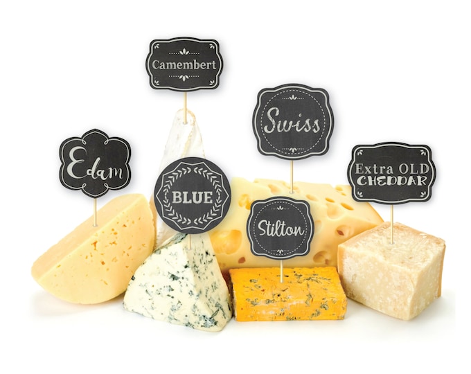 Cheese party name tags - flags, DIY cheese tags, Printable party tags, Instant Download, hors d'oeuvre parties