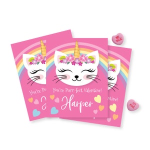 Caticorn Valentine Cards, Rainbow Classroom Card (Printable DIY)