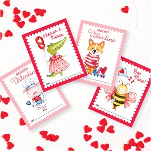 Cartes de Saint-Valentin animaux mignons, carte bricolage imprimable, Saint-Valentin en classe pour enfants, cartes animaux à téléchargement immédiat image 4