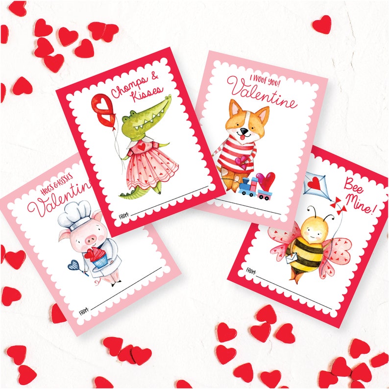 Cartes de Saint-Valentin animaux mignons, carte bricolage imprimable, Saint-Valentin en classe pour enfants, cartes animaux à téléchargement immédiat image 4