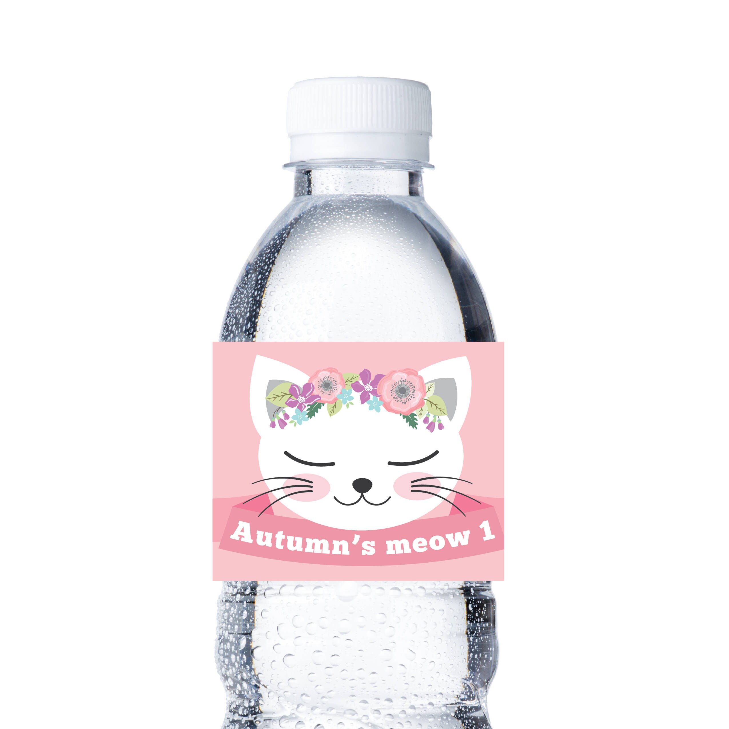Cat Water Bottle Label, DIY Water Label, Girls Kitty, Kitten Birthday