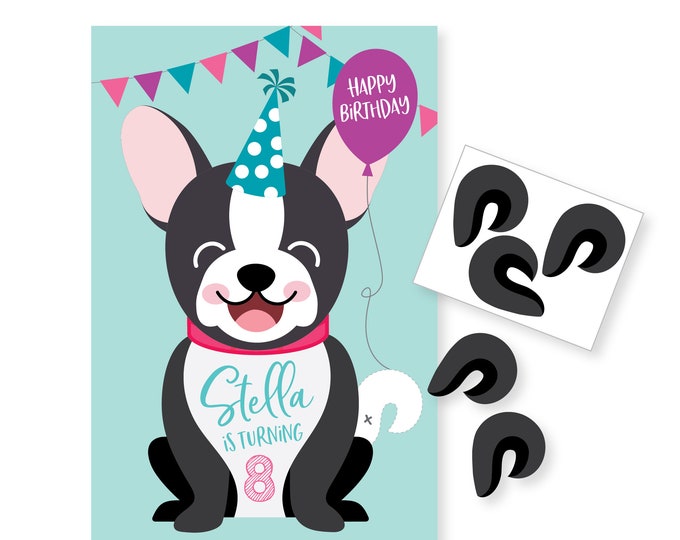 Pin the Tail on the French Bulldog, Dog Party Game - DIY party game for girls and boys, dog game, printable, digital files