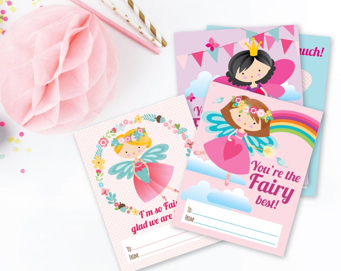 Fairy Valentine's Day Cards, printable DIY card, classroom Valentine for girls, Instant Download Fairy Valentine Cards