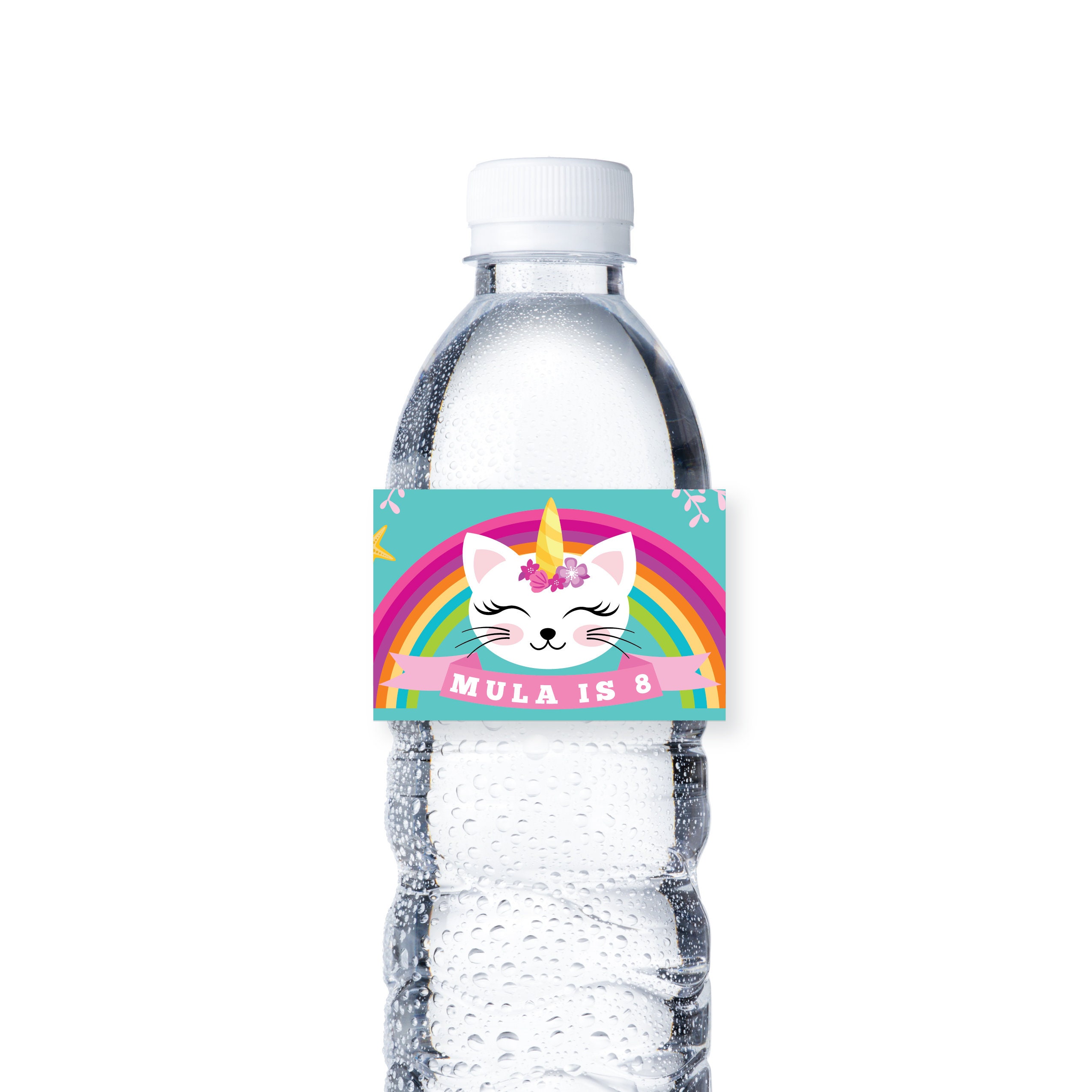caticorn water bottle label customized printable diy water label