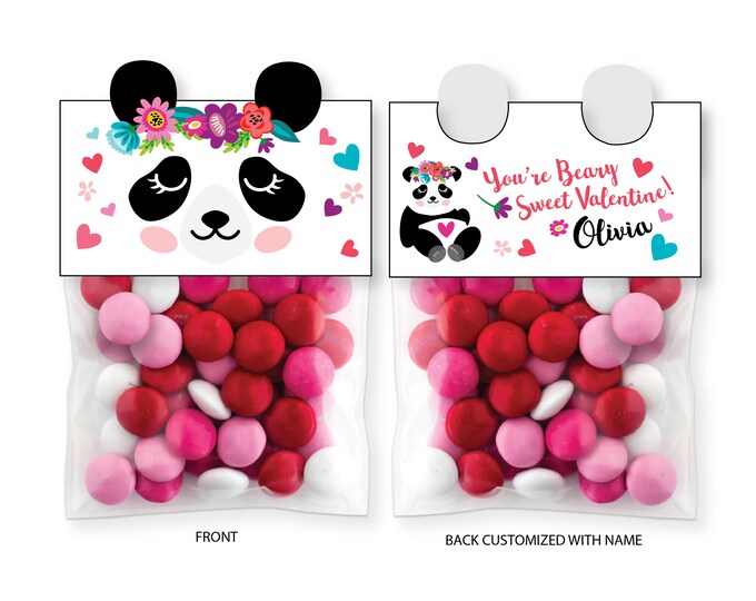 Panda Valentine Treat Bag Topper - Custom Text, Valentine Cards, printable DIY Valentine, classroom cards, Panda Treat Topper