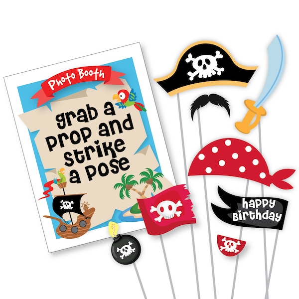 Boys Pirate Photo Booth Props - Pirate Birthday Props - Instant Download, printable files - sale 50% off