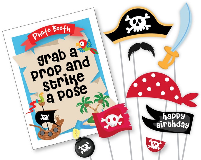 Boys Pirate Photo Booth Props - Pirate Birthday Props - Instant Download, printable files - sale 50% off