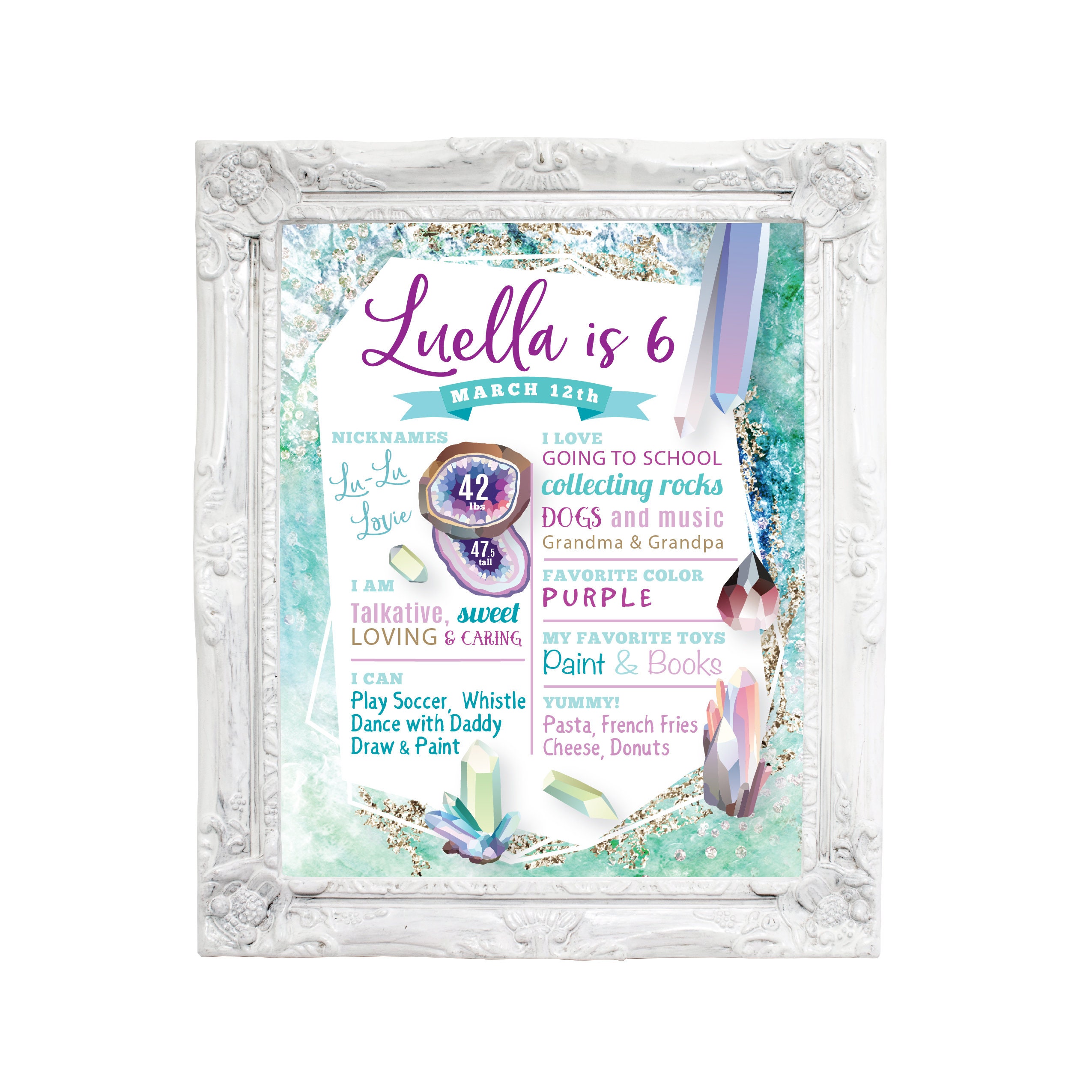 Geode Milestone Wall Art, 1ST BIRTHDAY Print - Personalized Wall Art -  Girls Crystal, Rock Party, Printable Birthday Sign - digital files