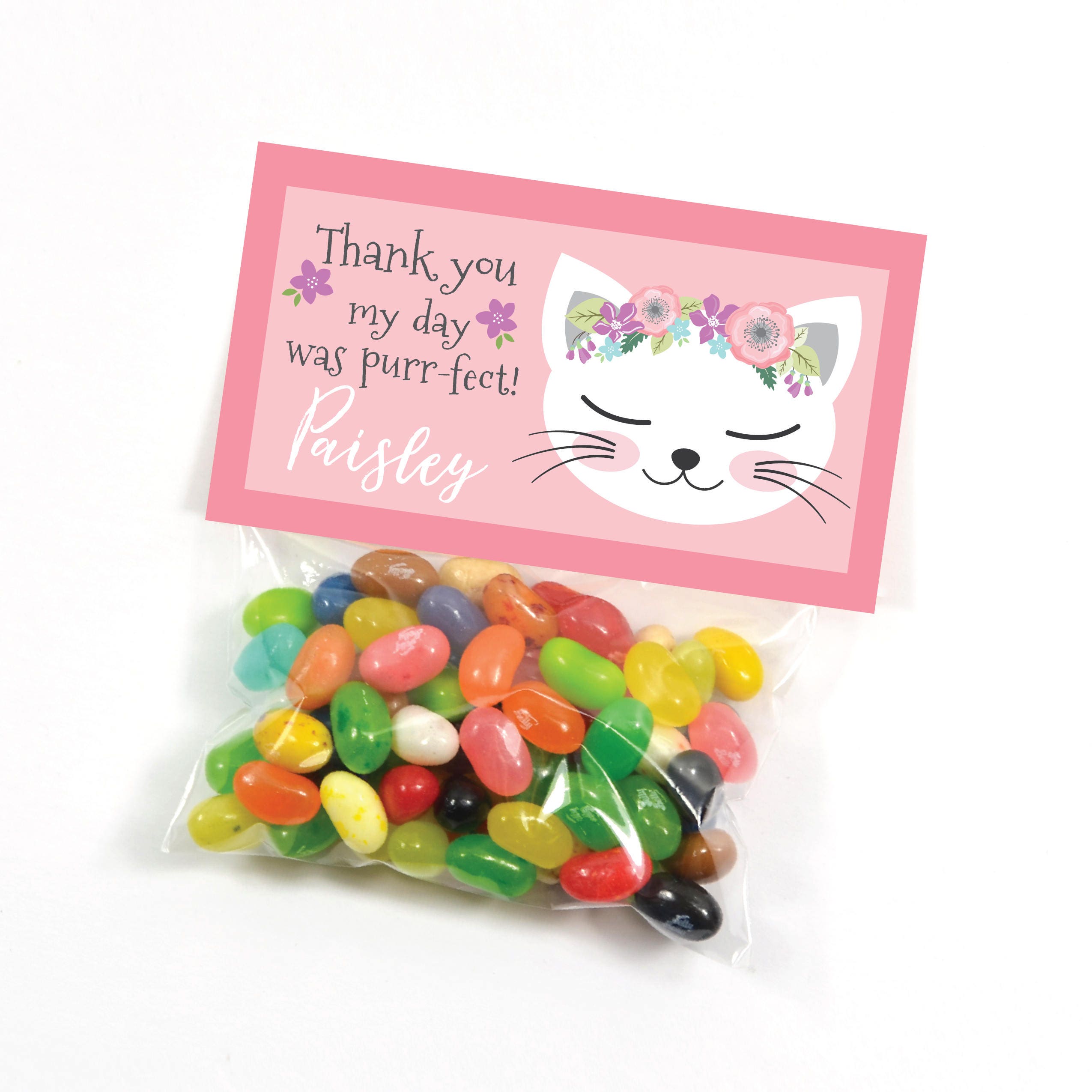 Cat Party Treat Bag Topper, Pink Kitty, Kitten Birthday Party, Thank