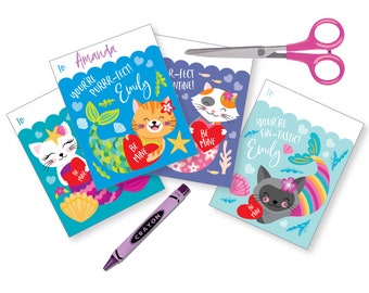 Caticorn Valentines Day Cards printable DIY card classroom, Valentine printable custom text, print for kids classroom, Valentine's Mer-cat