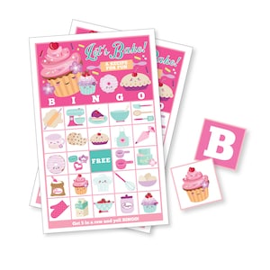 Cupcake, Jogo de BINGO de confeitaria, 34 cartelas de bingo diferentes - Jogo de bingo para meninas para impressão - Festa de confeitaria, confeitaria, download instantâneo