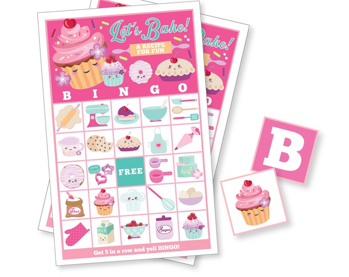 Cupcake, Baking BINGO Game, 34 different bingo cards - Girls Printable Bingo Game - Baking, Cupcake Party, Instant Download