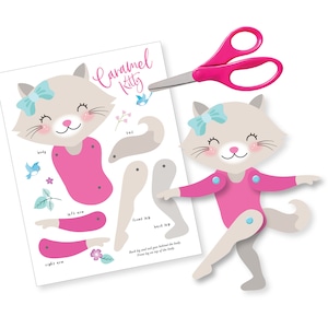 3 Bambole di Carta a Forma di Gatto Snodabili, Download Fai da Te Istantaneo - Festa di Balletto, Ginnastica - Lavoretti con i Gatti - Festa di Balletto con i Gatti
