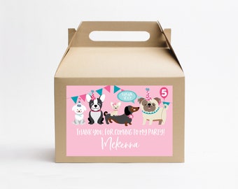 Dog Birthday Party Favor Tag, Printable Gable Box Label (Digital File)