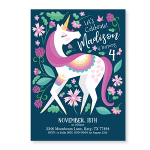 Unicorn Invitation, Girl's Unicorn Party, Floral Unicorn Invite, WE EDIT, You PRINT, Custom Text, Printable Digital File image 5