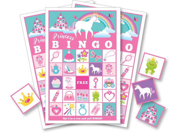 Princess BINGO Game, 36 different bingo cards, Princess Party Game, DIY Printable files, Instant Download