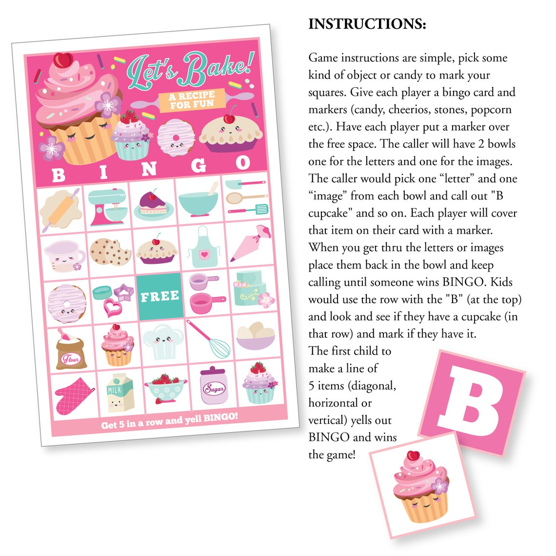 Cupcake Baking BINGO Game Kid's Printable Bingo Game Etsy