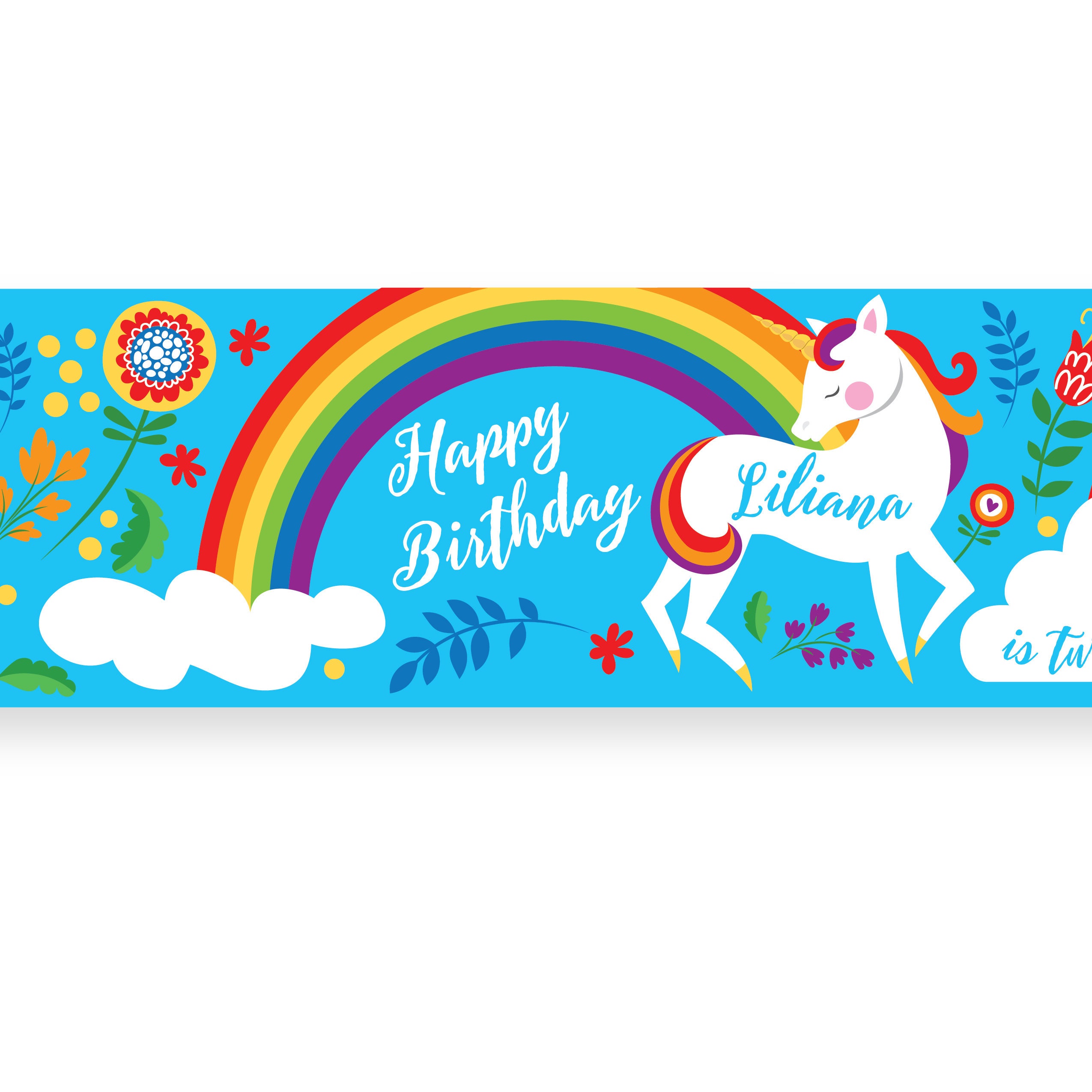 rainbow unicorn water bottle label customized printable