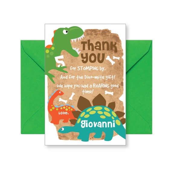 Dinosaur Thank You Card Customized Printable DIY Thank You Etsy