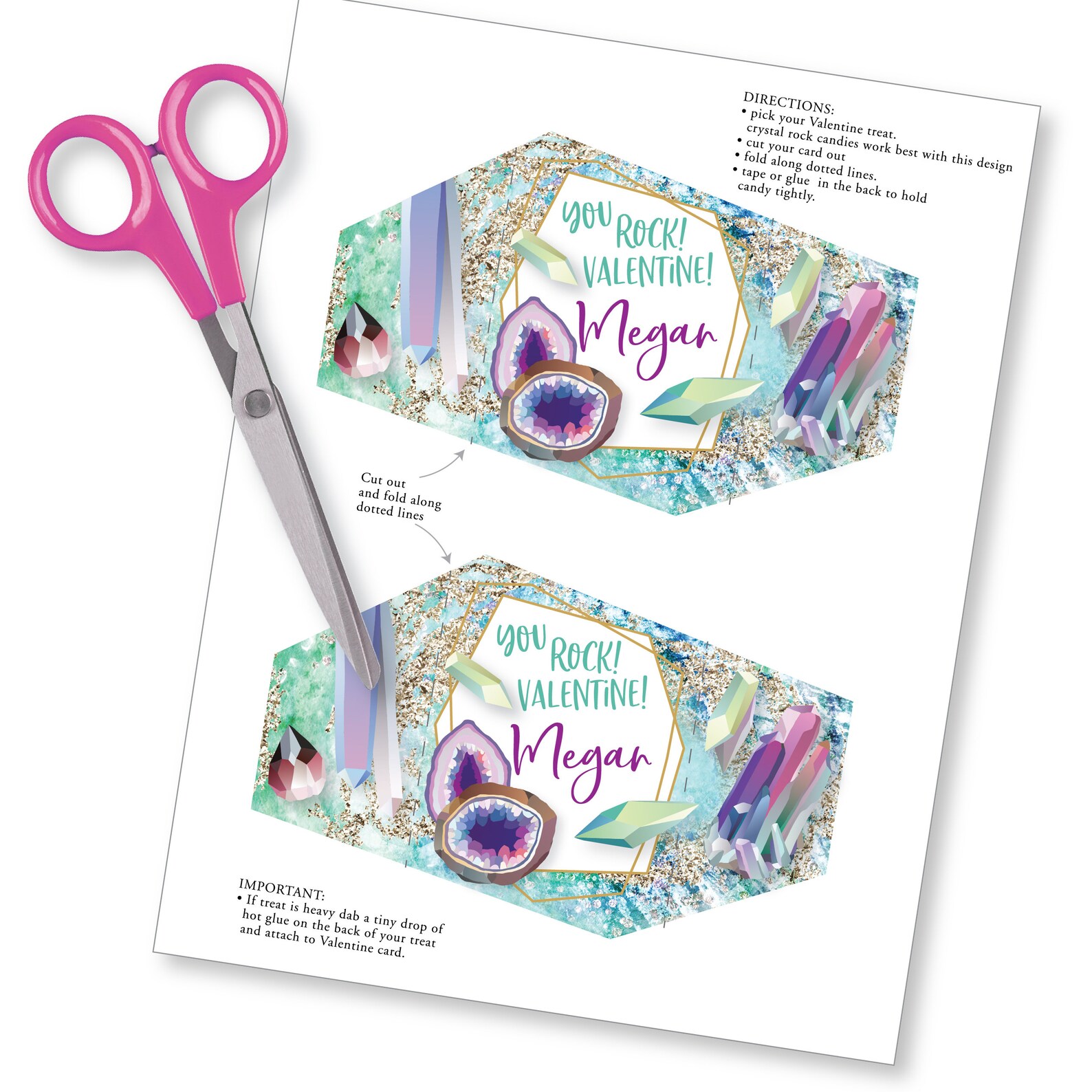 Geode Valentines Day Cards Printable DIY Card Classroom - Etsy