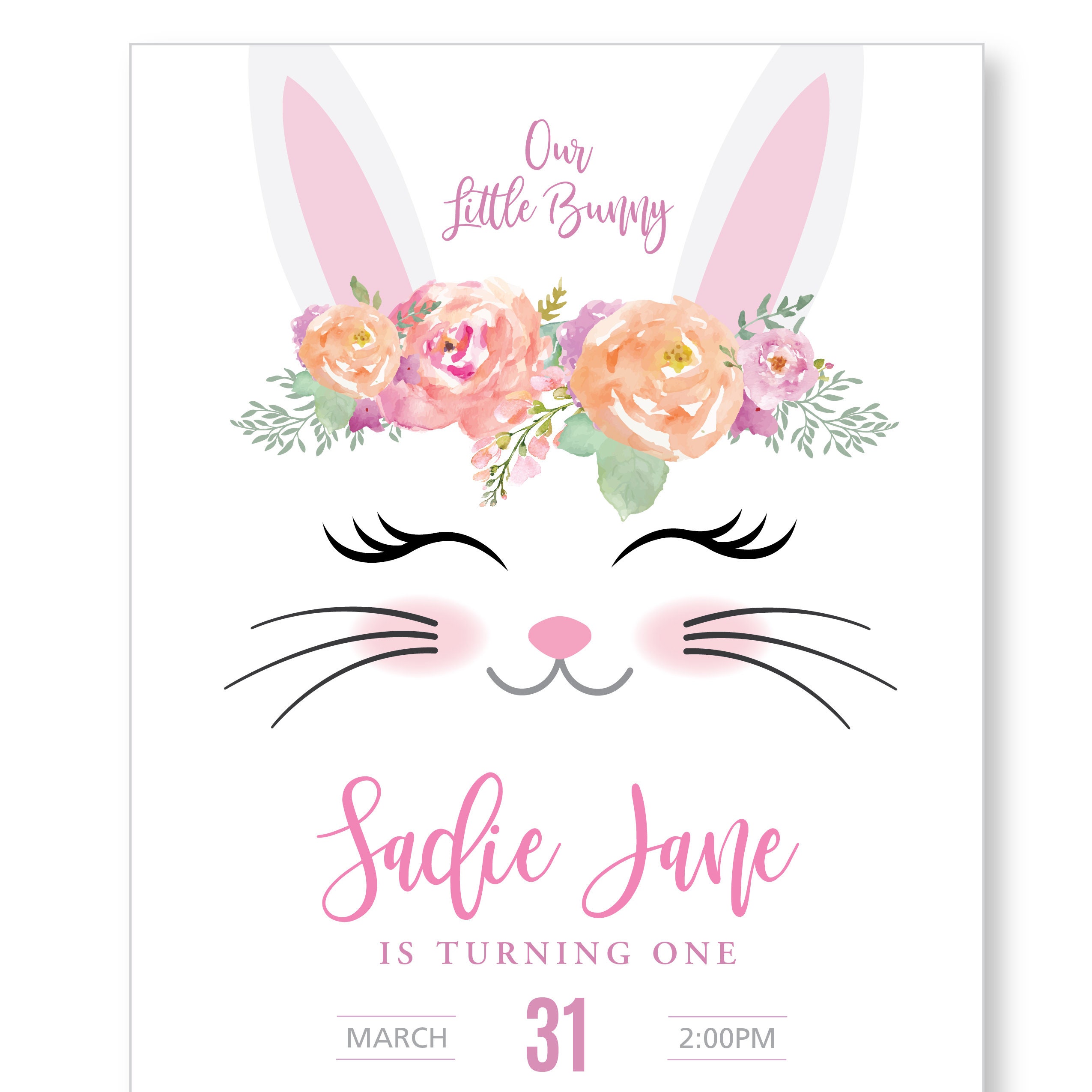 Bunny Birthday Invitation Rabbit Bunny Party Girl s Printable 