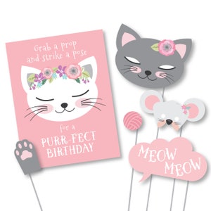 Accesorios para fotomatón de gatos - Accesorios para cumpleaños de gatos y gatitos - Descarga instantánea, archivos imprimibles, fiesta de cumpleaños de gatitos