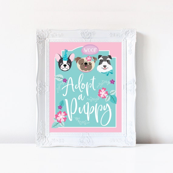 Adopt a Puppy / Certificate / Adoption Sign / Favor Tag / Pink Dog Birthday Party / Digital Adoption Kit