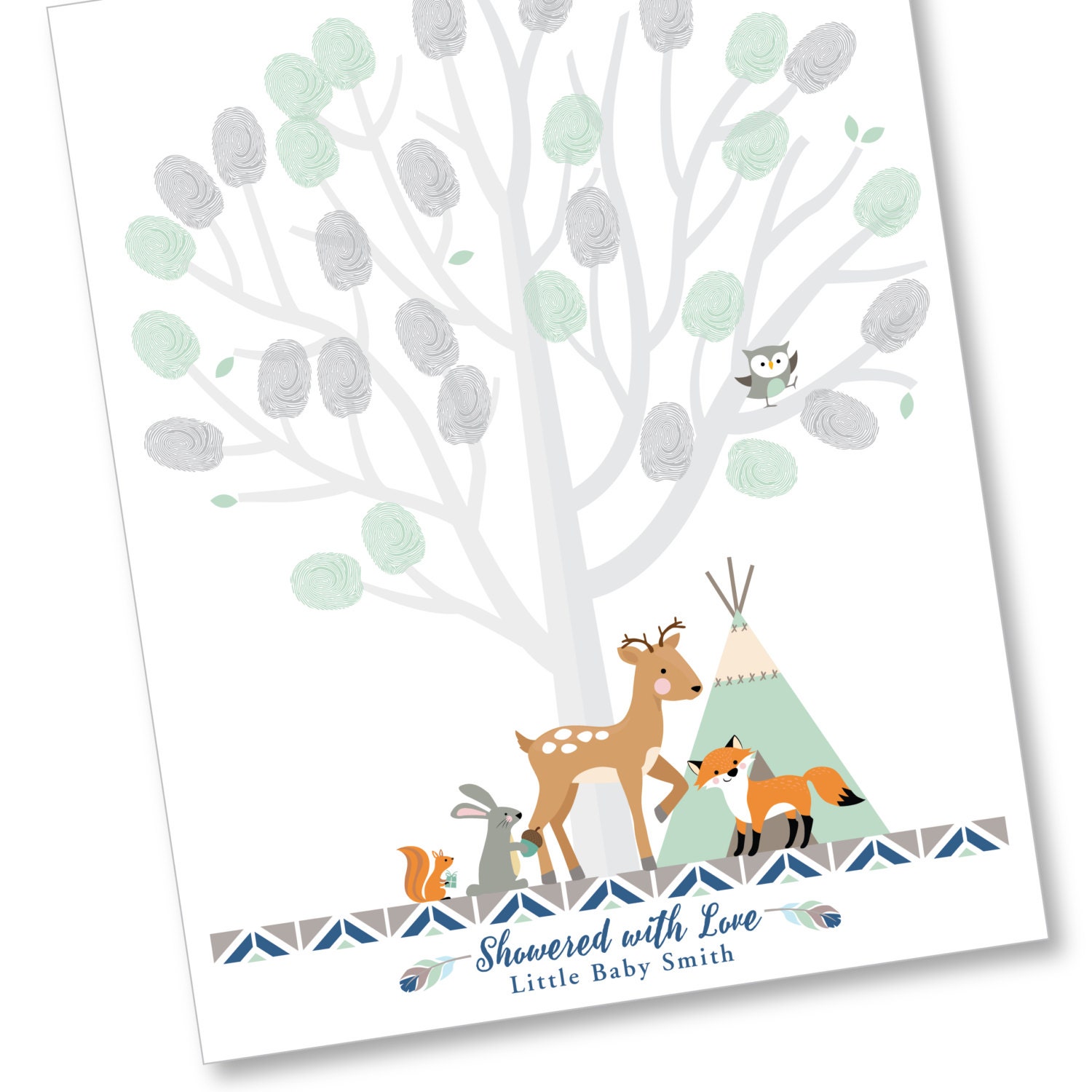 Thumbprint Tree Guestbook Woodland Baby Shower / MintGrey Etsy