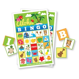 Hawaiian Bingo Game, 60 Unique Cards, Aloha Party (Printable Files)