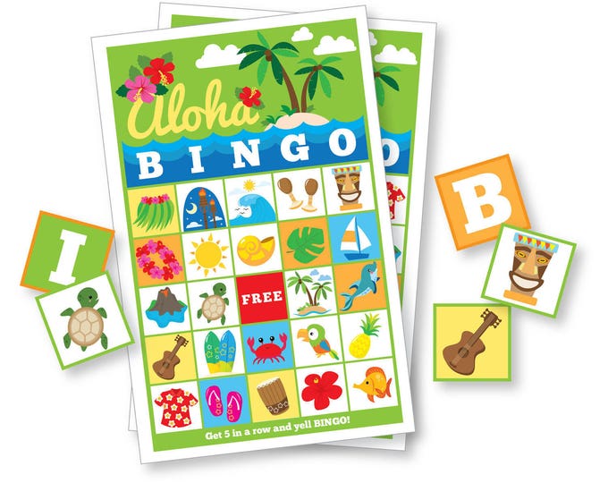 Hawaiian BINGO Game, 60 different cards, Kid's Printable Party Game, Adults Aloha Party Game, Aloha Bingo, Instant Download, Printable files