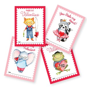 Cartes de Saint-Valentin animaux mignons, carte bricolage imprimable, Saint-Valentin en classe pour enfants, cartes animaux à téléchargement immédiat image 5