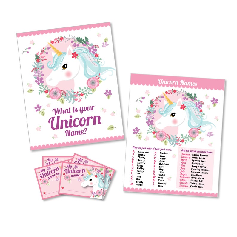 unicorn name game sign and name labels whats your etsy
