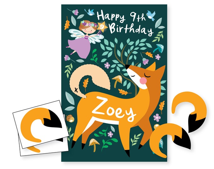 Pin the tail on the FOX Party Game, DIY printable party game, digital files only, fox and fairy game, enchanted forest, woodland fox game