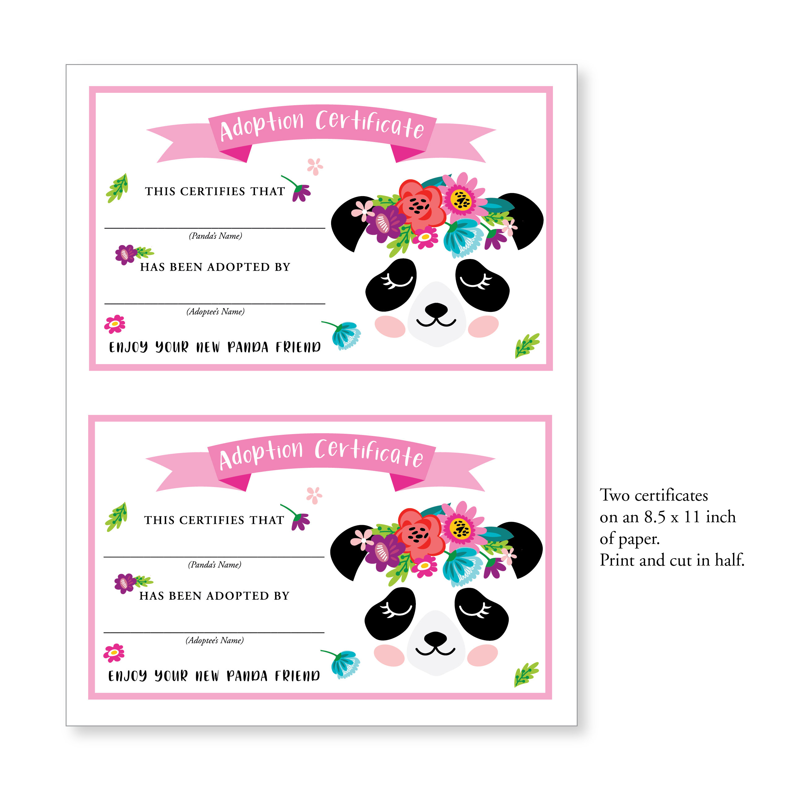 Adopt a Panda / Certificate / Adoption Sign / Panda Birthday Party