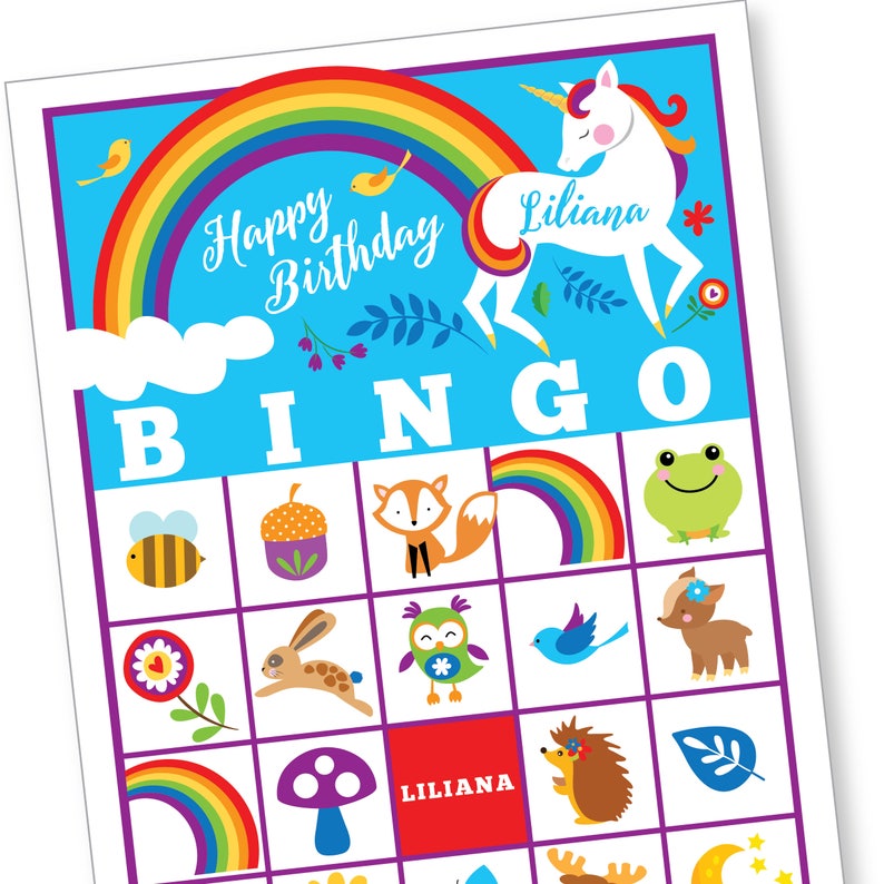 rainbow unicorn bingo game kids printable bingo game etsy