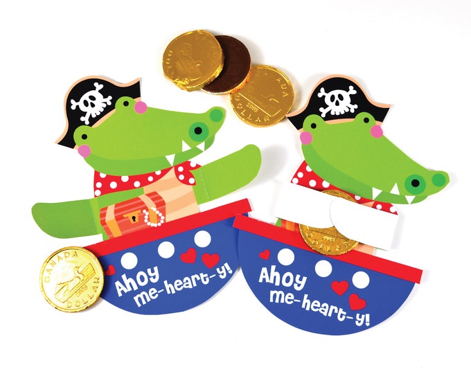 Alligator Pirate Valentine Treat Hug Tag, Printable DIY INSTANT Download file, Classroom Valentine, Valentine's Day Gift, Candy Holder Tag