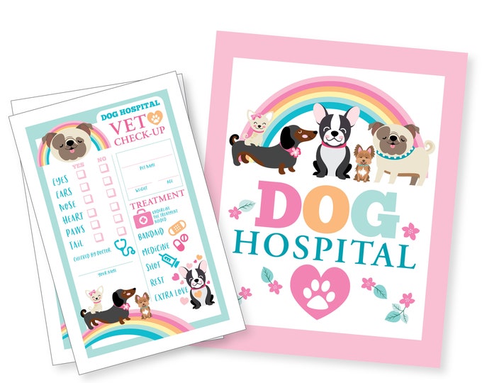 Dog Hospital Vet Check up, Puppy Hospital Sign and Check-up Cards, Cat Adoption, Vet, Exam, Check Up, Instant Download, Digital, Decor