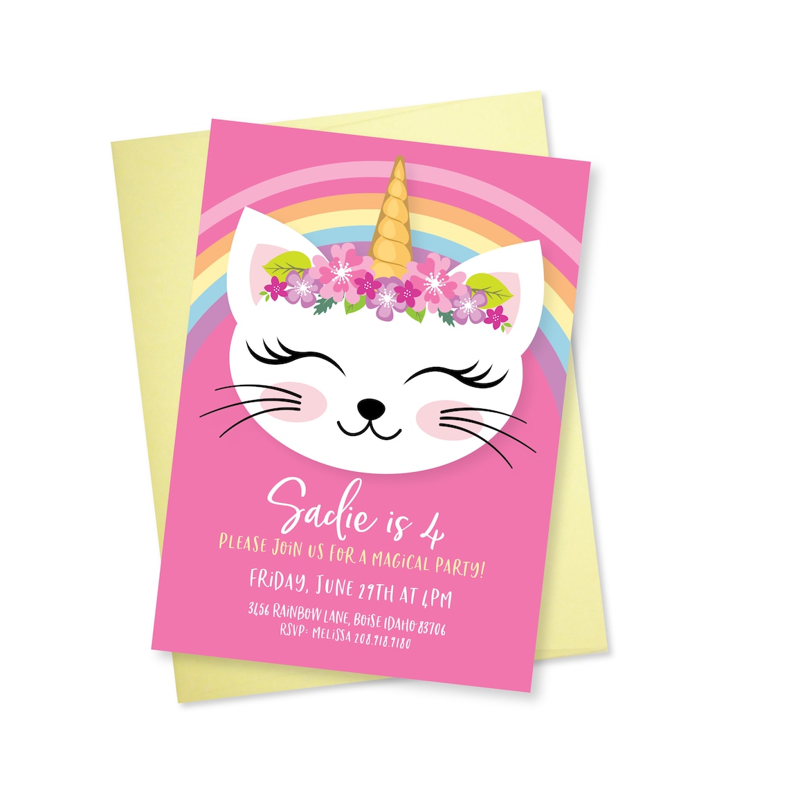 Caticorn Birthday Party Invitation Cat Unicorn Birthday - Etsy