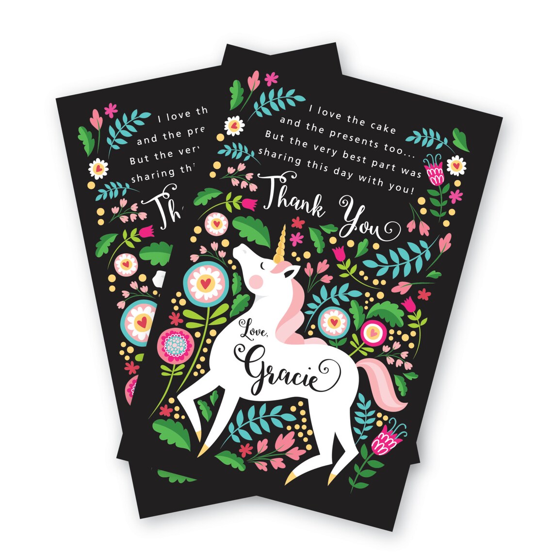 Unicorn Thank You Card Customized Printable DIY Girl's - Etsy