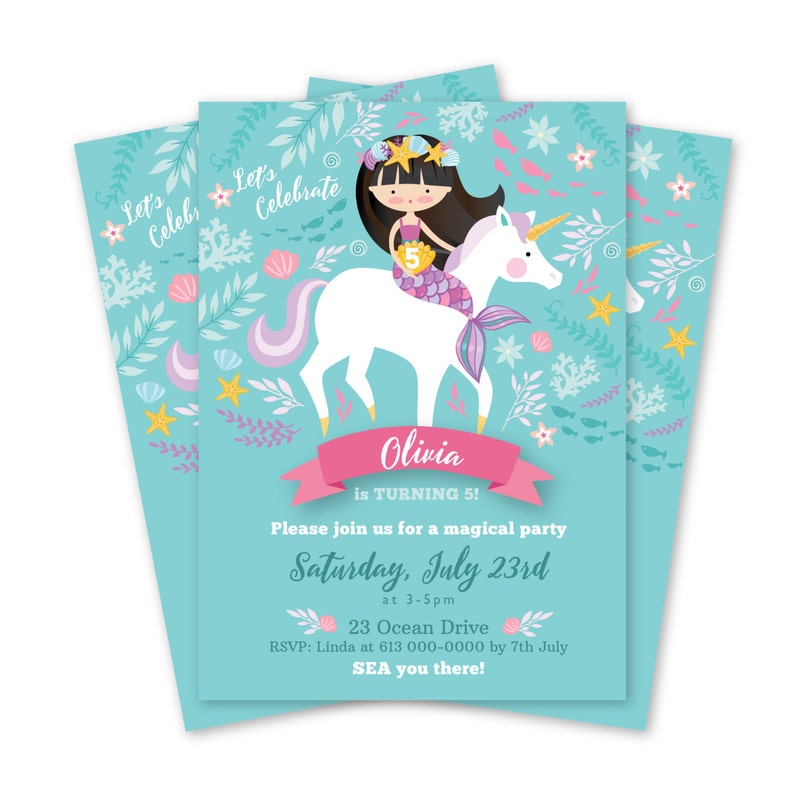 mermaid unicorn invitation printable customized diy etsy