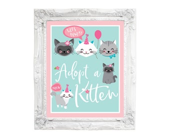 Adopt a Kitten / Certificate / Adoption Sign / Favor Tag / Pink Cat Birthday Party / Digital Adoption Kit